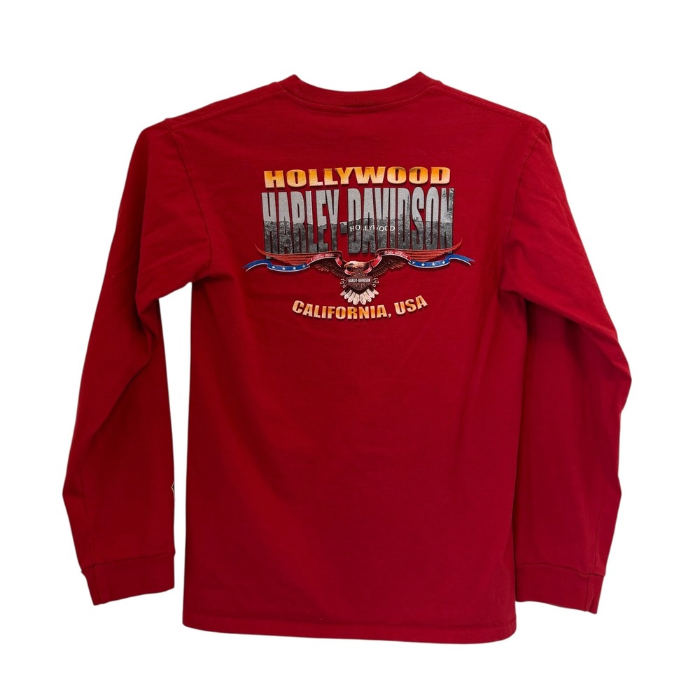 Harley Davidson Hollywood California Red Long Sleeve Hit Graphic T-Shirt M USA - Picture 6 of 11